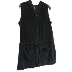 Catalina Sleeveless Black Hooded Zip-Up Beach Cover up Tunic w Pockets